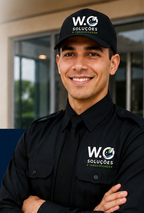 Agente de portaria uniformizado da W.O Soluções e Terceirização