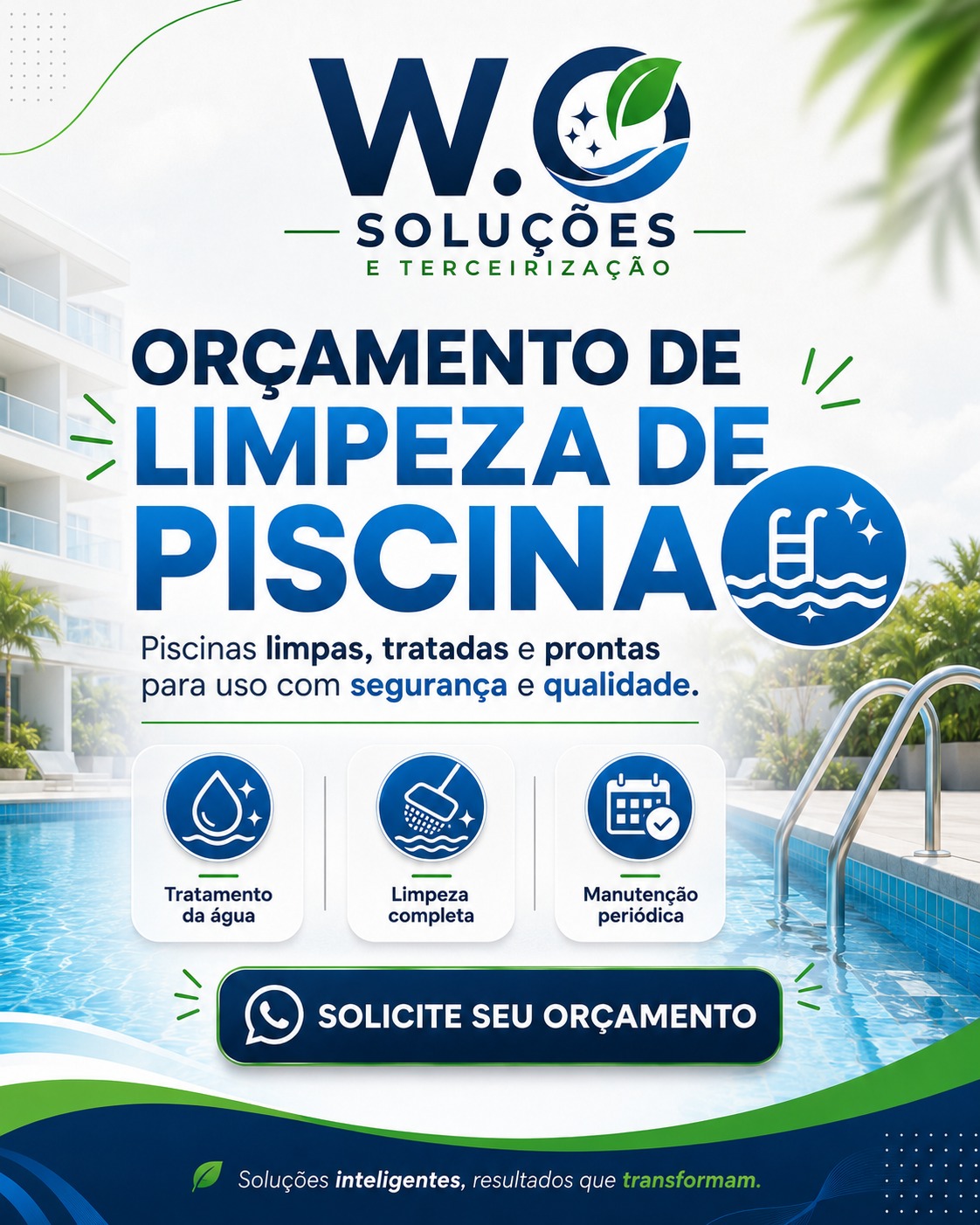 Material de divulgação do serviço de limpeza de piscina da W.O