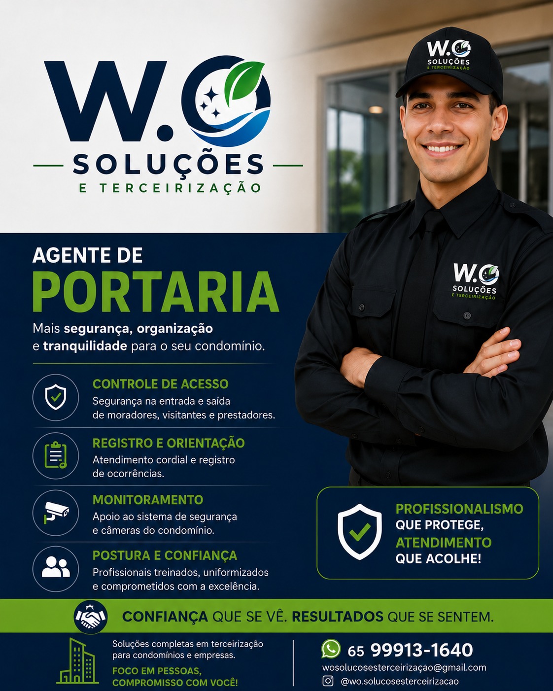 Material de divulgação do serviço de portaria e apoio operacional da W.O